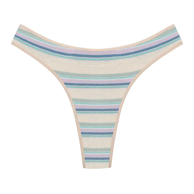 Ladies Thong Striped Stitching Color Panties New Cotton Light Purple - Shop at LoveMi