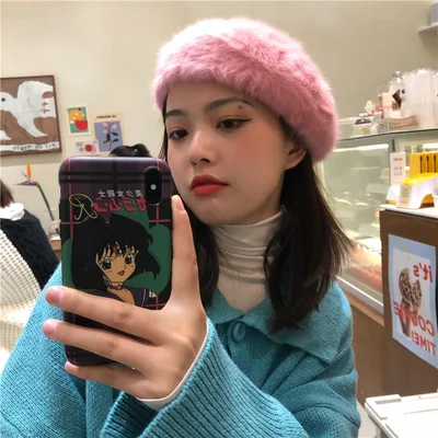 Japanese Style All Match Beret Women's Plush Autumn Winter Hat Pink - Shop at LoveMi
