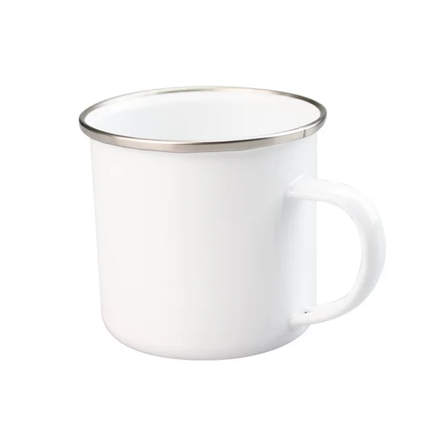 Stainless Steel Edge Heat Transfer Coated Enamel Mug White - Shop at LoveMi