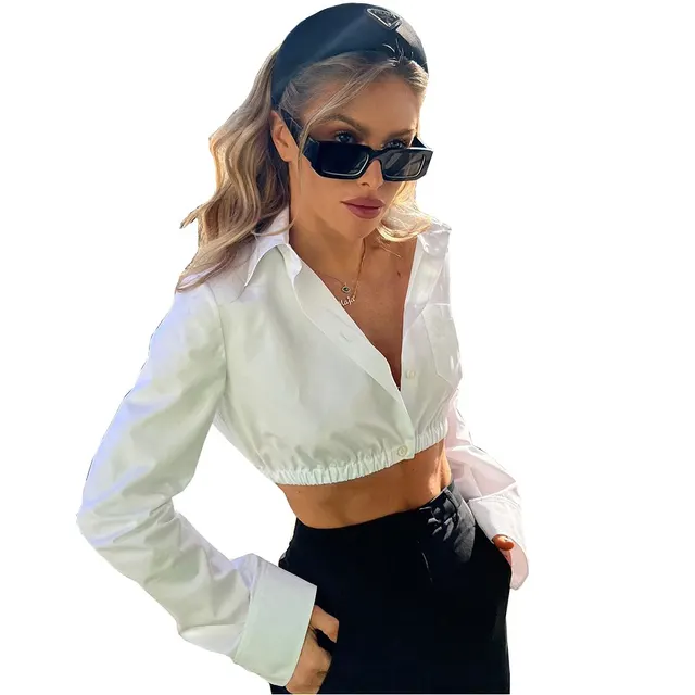 Slim Cardigan Cropped Navel Long Sleeve Women's Shirt White - Shop at LoveMi