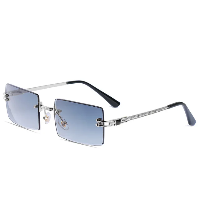 Women's Frameless Cut Edge Square Color Filter Sunglasses C21 Silver Frame Gradient Blue - Shop at LoveMi