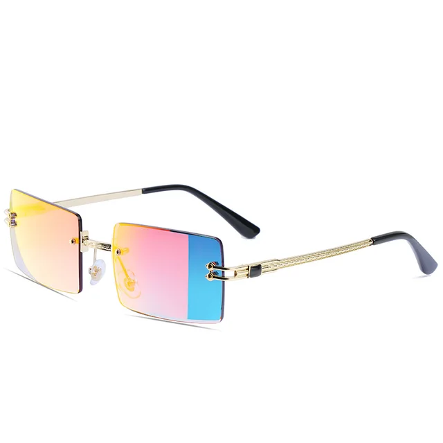 Women's Frameless Cut Edge Square Color Filter Sunglasses C40 Gold Frame Red Film - Shop at LoveMi