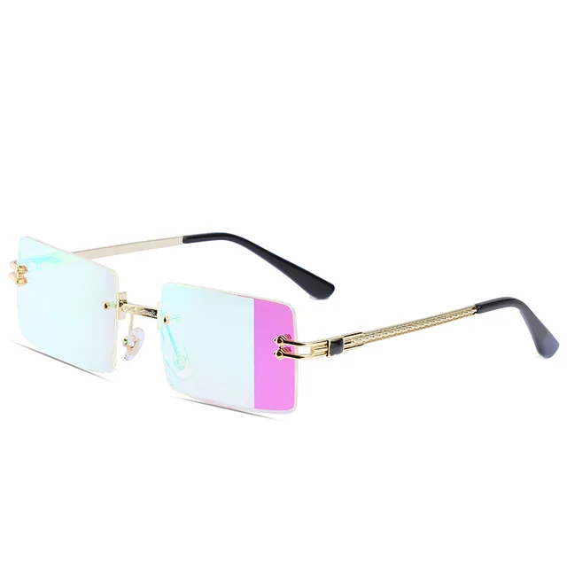 Women's Frameless Cut Edge Square Color Filter Sunglasses C67 Gold Frame Purple Film - Shop at LoveMi