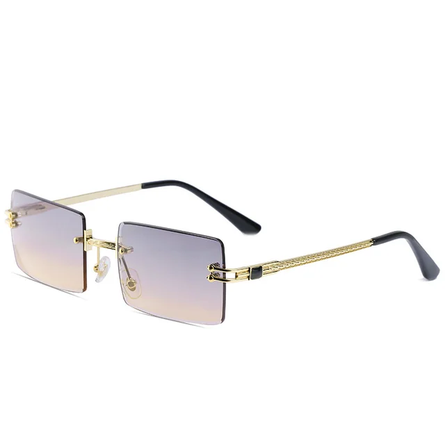 Women's Frameless Cut Edge Square Color Filter Sunglasses C70 Gold Frame Gradient Grey - Shop at LoveMi