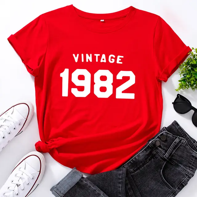 Women's Loose Round Neck Short Sleeve T shirt Red - Shop at LoveMi