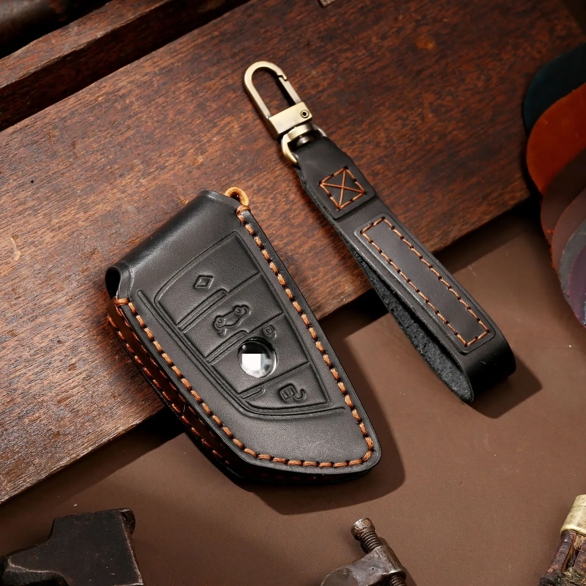 High-end Pure Handmade Genuine Leather Car Key Cover - C040Black