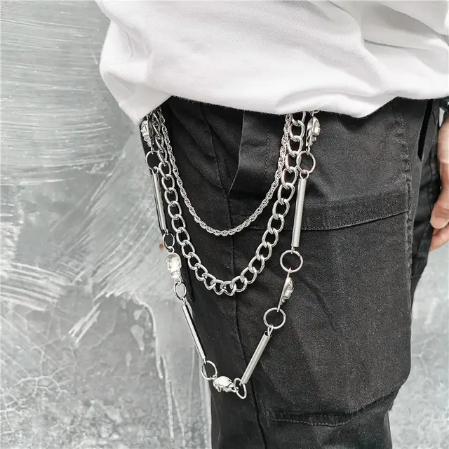 Punk Metal Cowboy Phants Zipper Skull Phants Zipper New Ornament Metal Waist Chain Silver - Shop at LoveMi