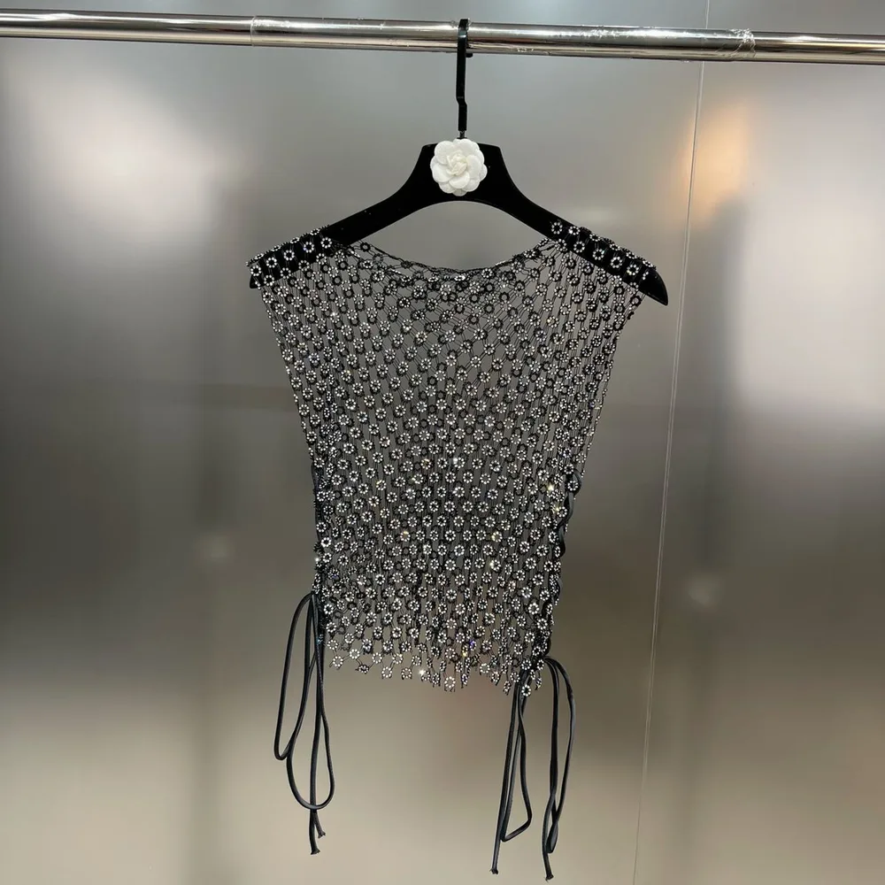 Round Neck Sleeveless Hollow Mesh See Through Vest Vest M - Shop at LoveMi