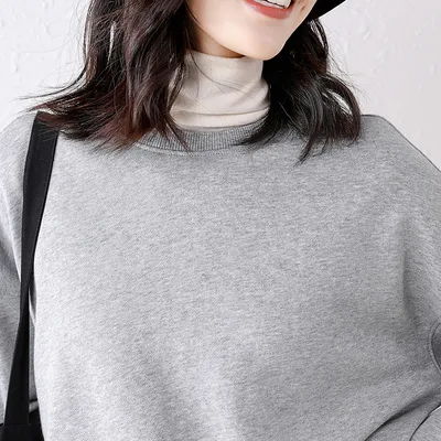 Women's Spring And Autumn Slim Pure Cotton Long Sleeve Sweater Premium Grey - Shop at LoveMi