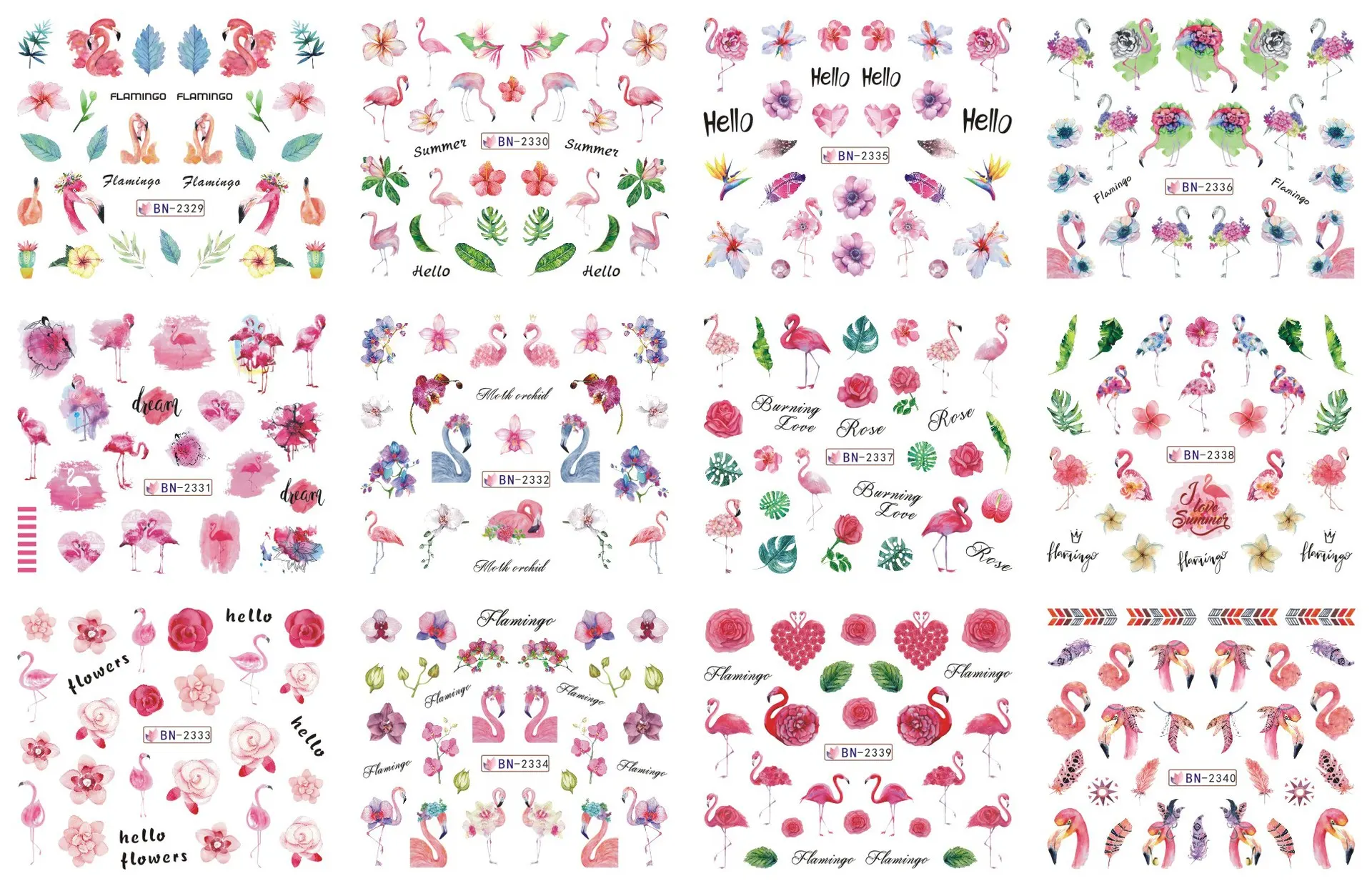 Nail Art Large Watermark Stickers Beach Tropical Rainforest Love Abstract Stickers BN1957-2376 - Bn2329 2340