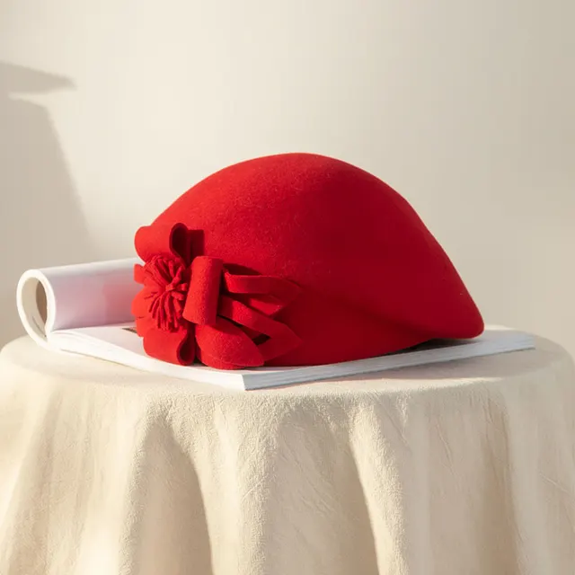 Ladies Elegant Floral Warm Wool Felt Hat Red - Shop at LoveMi