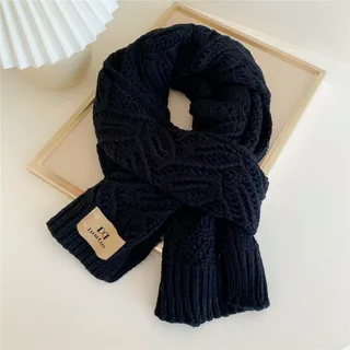 Women's All-match Earth Color Knitted Woolen Scarf - Black