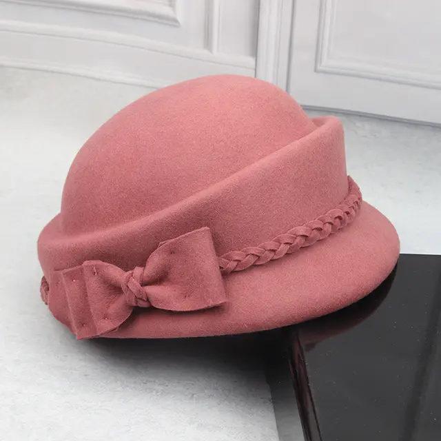 Elegant Bow Beret Wool Top Hat Pink - Shop at LoveMi