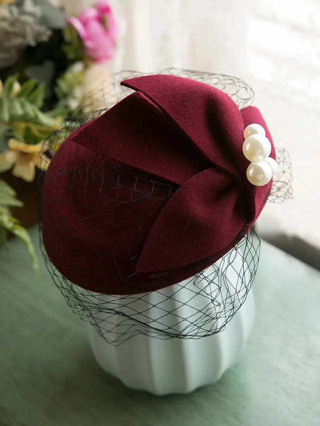 French Elegant British Vintage Mesh Beret Wine Red - Shop at LoveMi