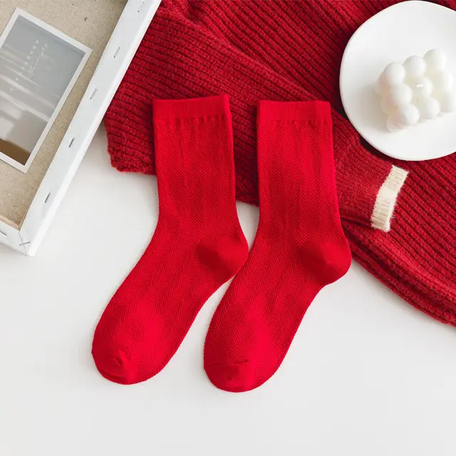 Houndstooth Red Christmas Socks Cotton Diamond - Shop at LoveMi