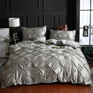 Washed Ice Silk Quilt Cover Three-piece - Silver Grey