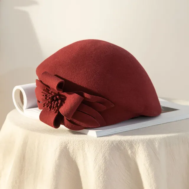 Women's Korean Style English Woolen Felt Hat Wine Red - Shop at LoveMi
