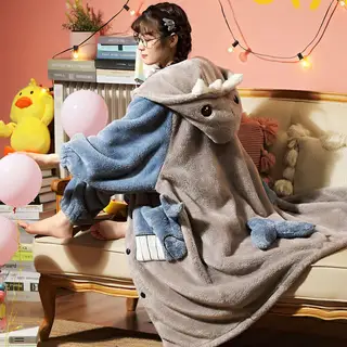 Couples Thick Flannel Hooded Pajama Set - Grey Womens