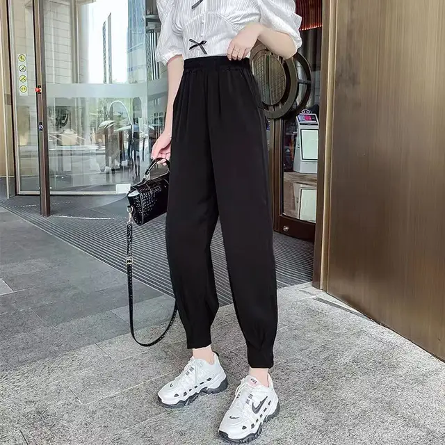 Women's Summer Thin High Waist Slim Casual Pants Black - Shop at LoveMi