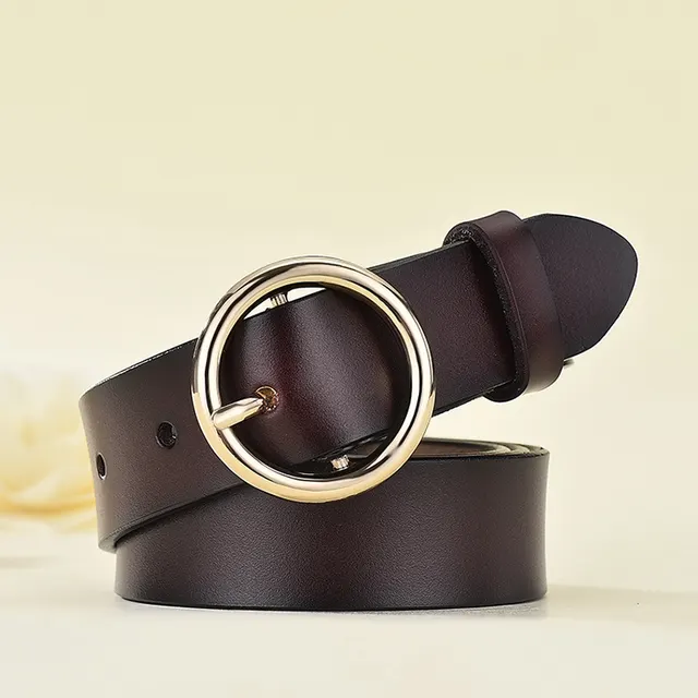 Women's Leather Belt All Match Round Buckle - Brown