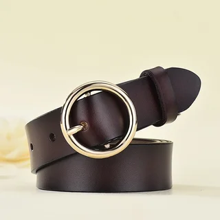 Women's Leather Belt All Match Round Buckle - Brown