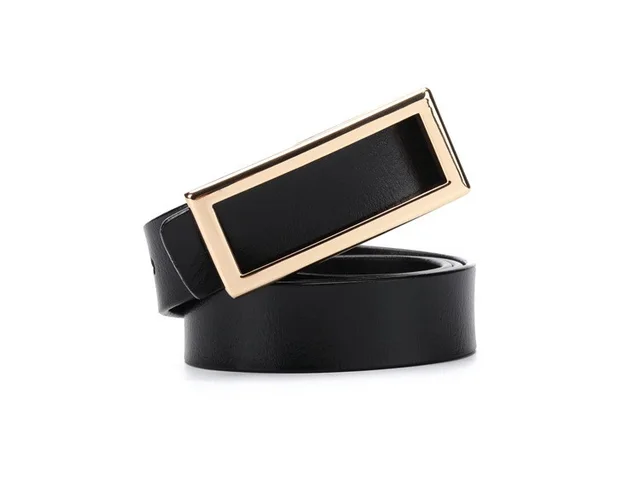 Simple Decorative Versatile Belt Smooth Buckle Gold Buckle Black - Shop at LoveMi