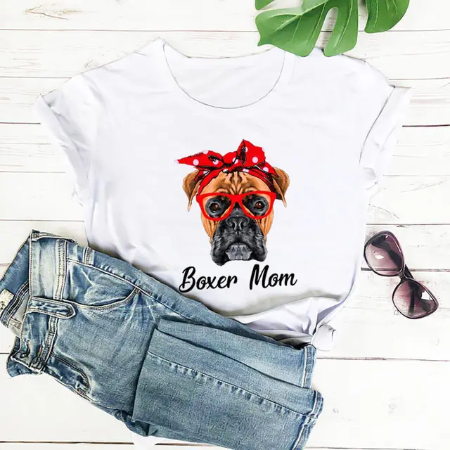 Cute Pet Mom Summer T shirt European And American Round Neck Short Sleeve White - Shop at LoveMi