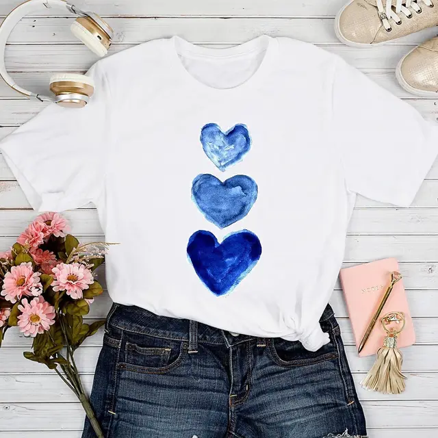 New Love Sunflower Printed Short sleeved Top Cute Pattern T shirt Top For Women C White - Shop at LoveMi