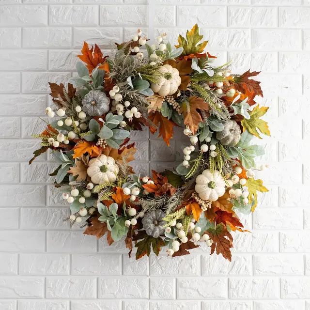 Halloween Thanksgiving Autumn Frost Leaf Pumpkin Simulation Garland Props Home Decor Pumpkin Wreath - Shop at LoveMi