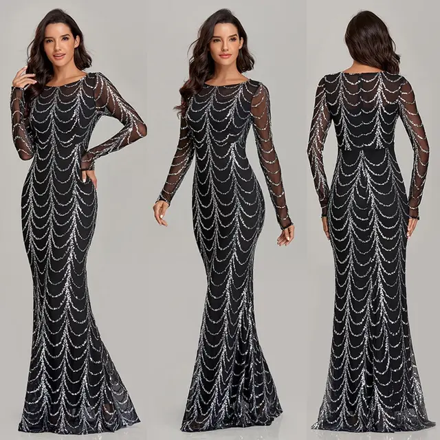 Sequins Women Maxi Dresses Long Sleeve Female Party Dresses Figure1 - Shop at LoveMi