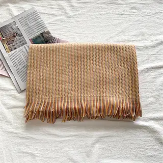European And American Cashmere Warm Tassel Shawl Thickened Scarf - Brown