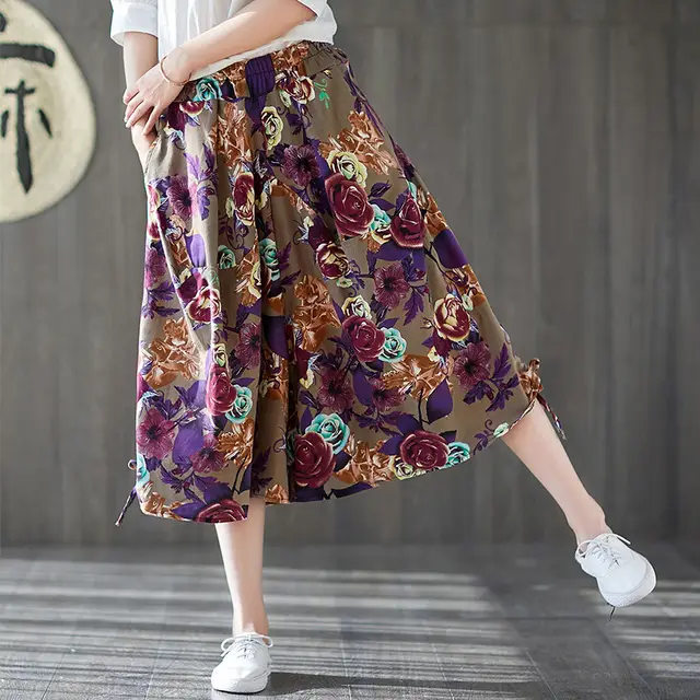 Women's Cotton Linen Ethnic Print Bloomers Purple - Shop at LoveMi