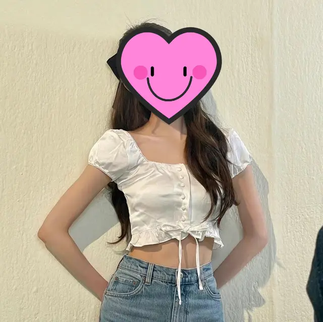 Women's White Square Neck Slim Tie Ruffled Cropped Shirt Top White - Shop at LoveMi