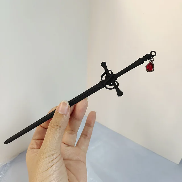 Ruby Pendant Sword Hairpin Simple Modern Headdress Internet Celebrity High end Back Head Updo Hair Accessories Hand Black Belt Pendant - Shop at LoveMi
