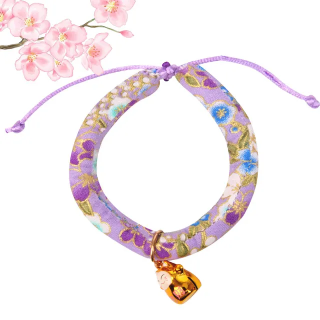 Japanese Style Cartoon Bell Pet Collar Cartoon Purple Flowers - Shop at LoveMi