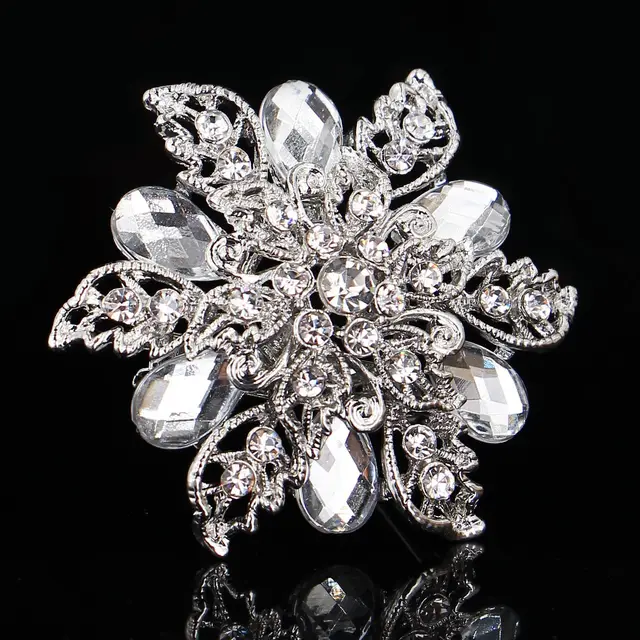 Gorgeous Unique Turquoise Silver Crystal Rhinestone Vintage Flower Brooch Pin White - Shop at LoveMi