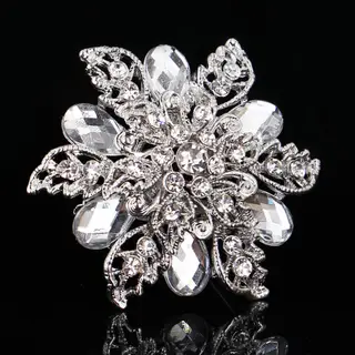Gorgeous Unique Turquoise Silver Crystal Rhinestone Vintage Flower Brooch Pin - White