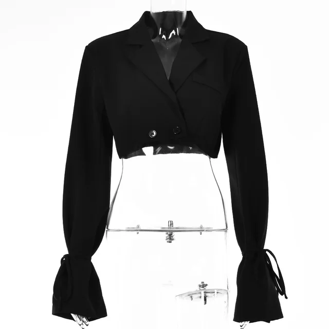 French Casual Small Suit European Beauty Lace Up Long Sleeve Black - Shop at LoveMi