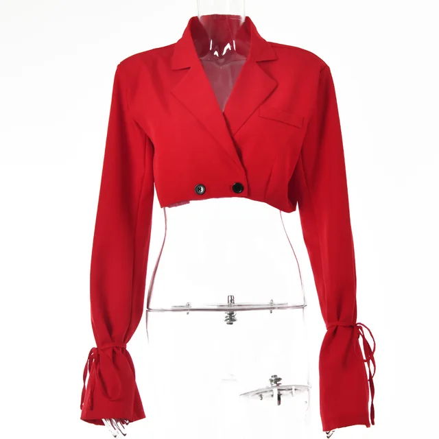 French Casual Small Suit European Beauty Lace Up Long Sleeve Red - Shop at LoveMi