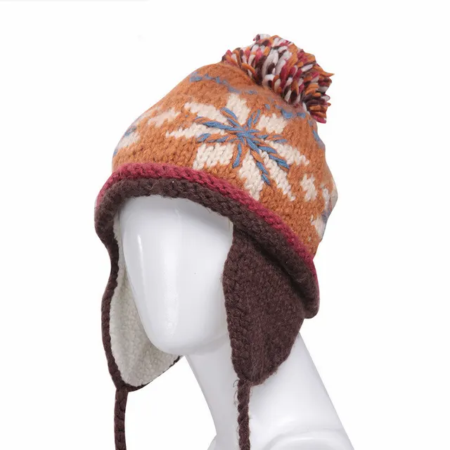 Thickened Warm Jacquard Wool Hat Pure Handmade Orange And Brown - Shop at LoveMi
