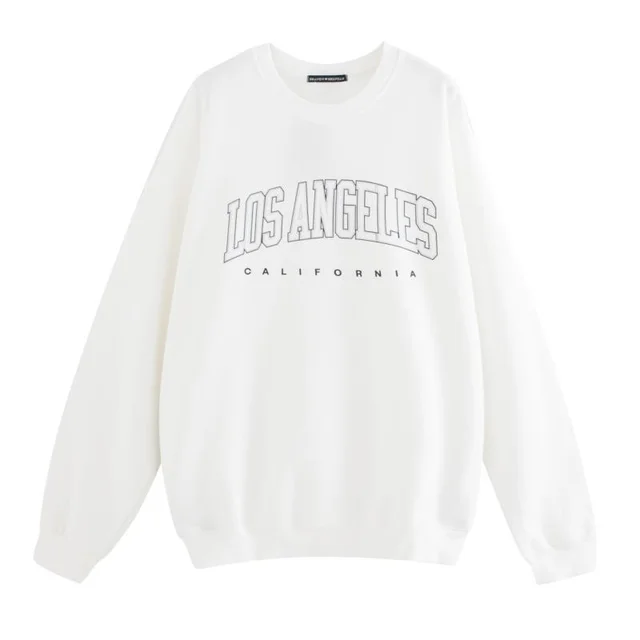 American Retro Black Alphabet Print Sweatshirt White - Shop at LoveMi