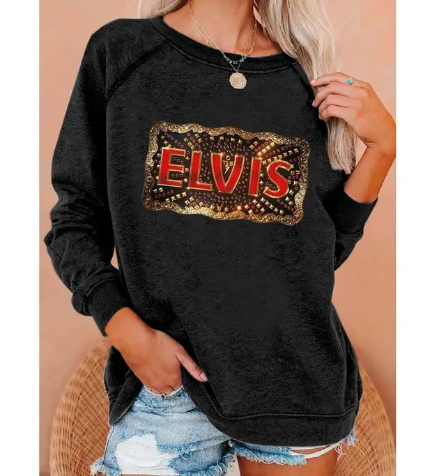 Women's Long Sleeve Print Raglan Crew Neck Sweatshirt Black - Shop at LoveMi