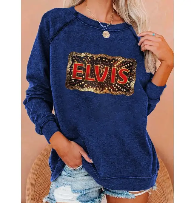 Women's Long Sleeve Print Raglan Crew Neck Sweatshirt Navy Blue - Shop at LoveMi