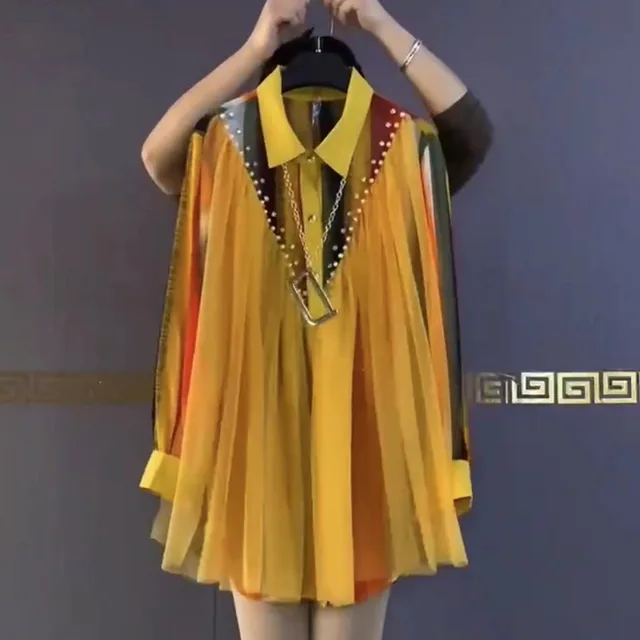 Spring Long sleeved Western style Slimming Shirt With Trendy Buttons Yellow - Shop at LoveMi