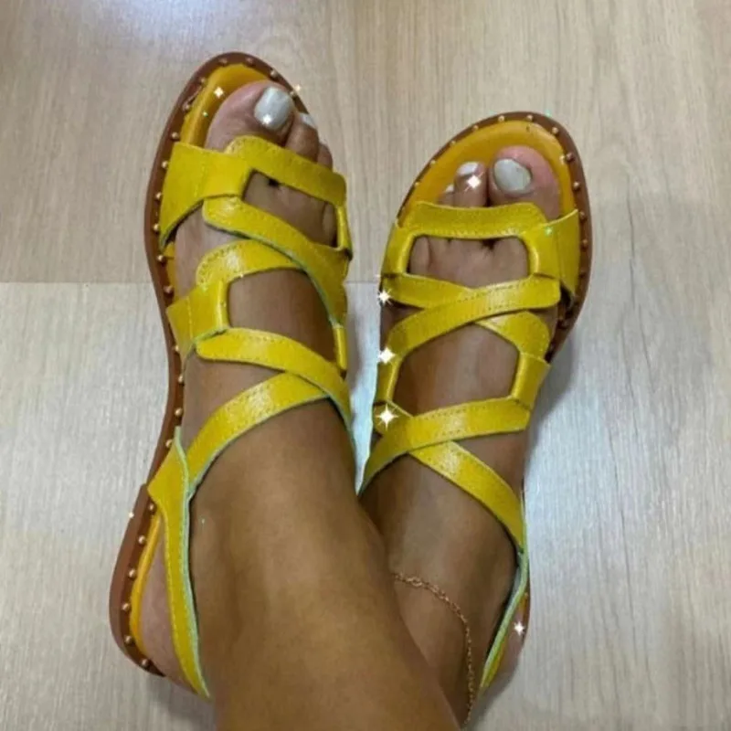Summer European And American Flat Plus Size Women's Sandals Yellow - Shop at LoveMi