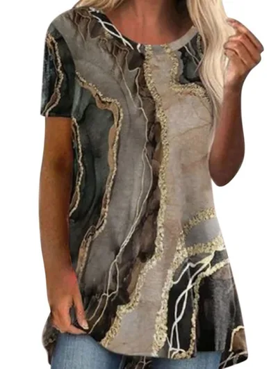 Crew Neck Casual Vintage Print Short Sleeves T shirt For Women Figure 4 Xl - Shop at LoveMi