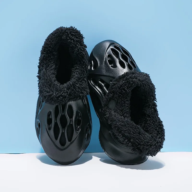 Hole Shoes Summer Winter Slippers Removable Warm EVA Home Slippers - Black