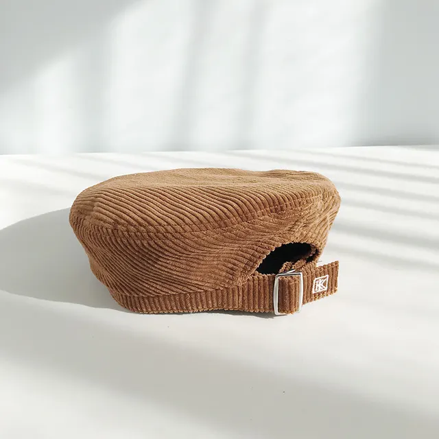 Women's Embroidered Letter Beret Versatile Corduroy Coffee - Shop at LoveMi