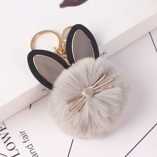Faux Fur Ball Ladies Bag Key Chain Car Pendant Grey - Shop at LoveMi