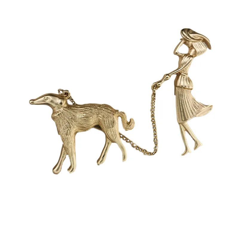 Jewelry Matte Gold Dog Walker Collection Brooch - Gold